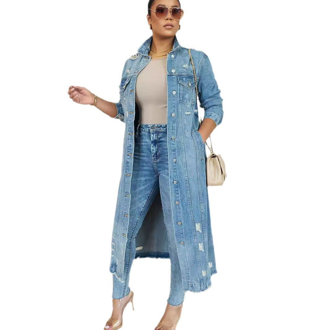 Dame denim-jakke i afslappet oversized stil med frynsede detaljer Stilla