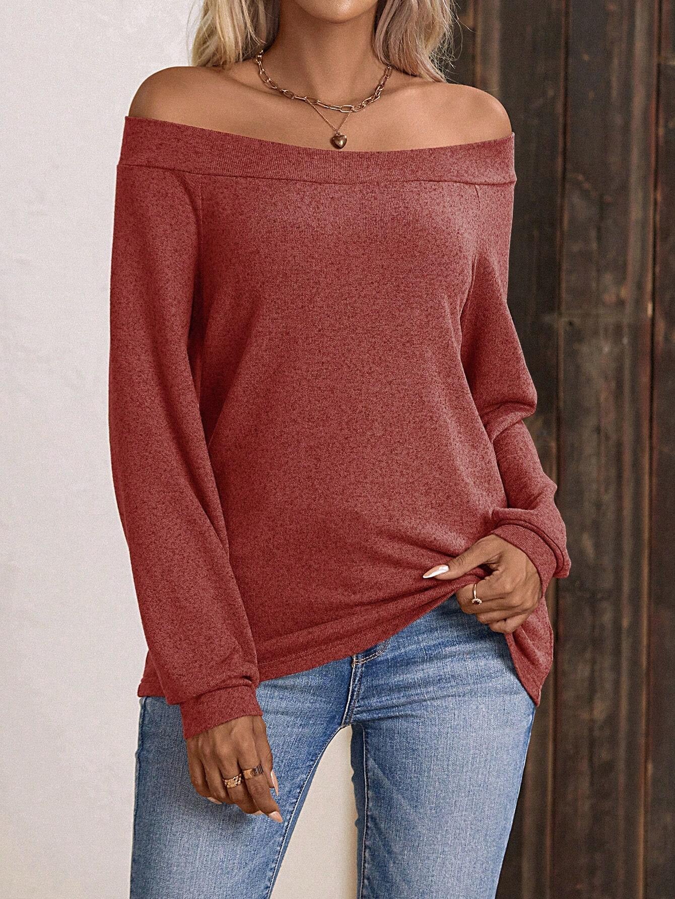 Dame afslappet Off-Shoulder Langærmet shirt med asymmetrisk kant og fin Jersey-stof Stilla