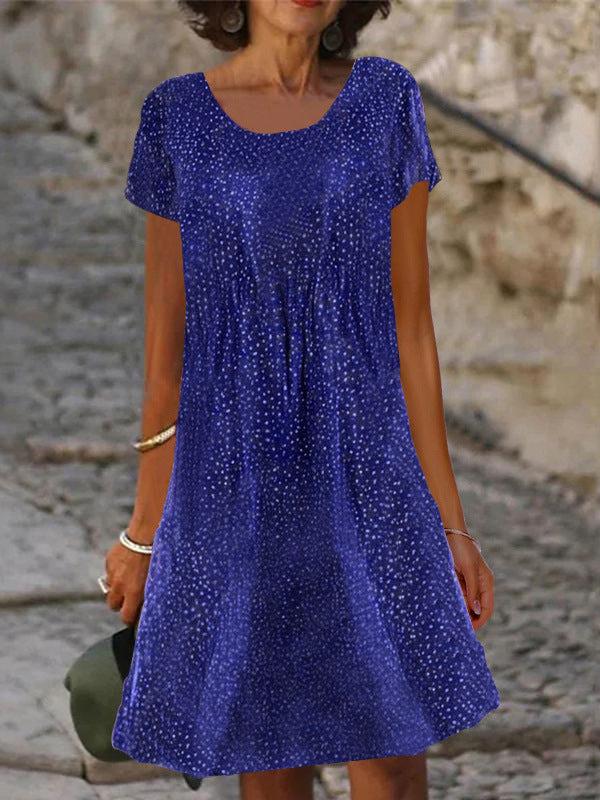 Dame afslappet halværmet kjole med blomstermønster og flatterende snit Stilla