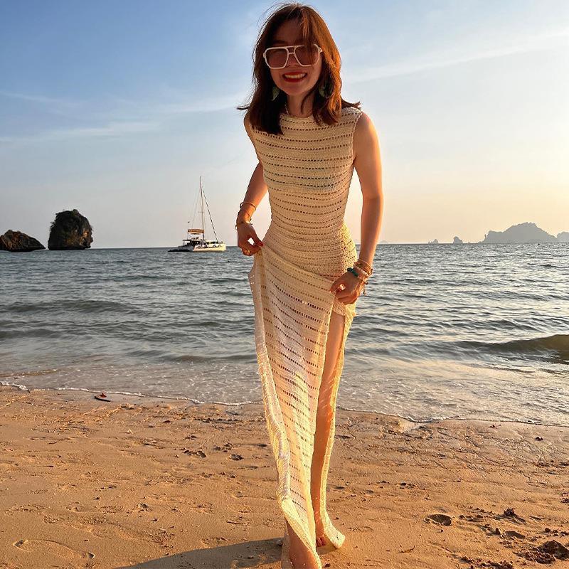 Dame Elegant Gennemsigtig Strik Maxi Kjole Stilla