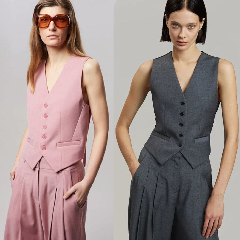 Dame elegant figursyet vest med knapdetaljer og smal pasform Stilla