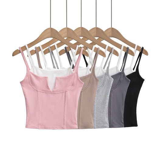 Dame cropped top med dobbelt stropdesign og moderigtigt V-udskæring Stilla