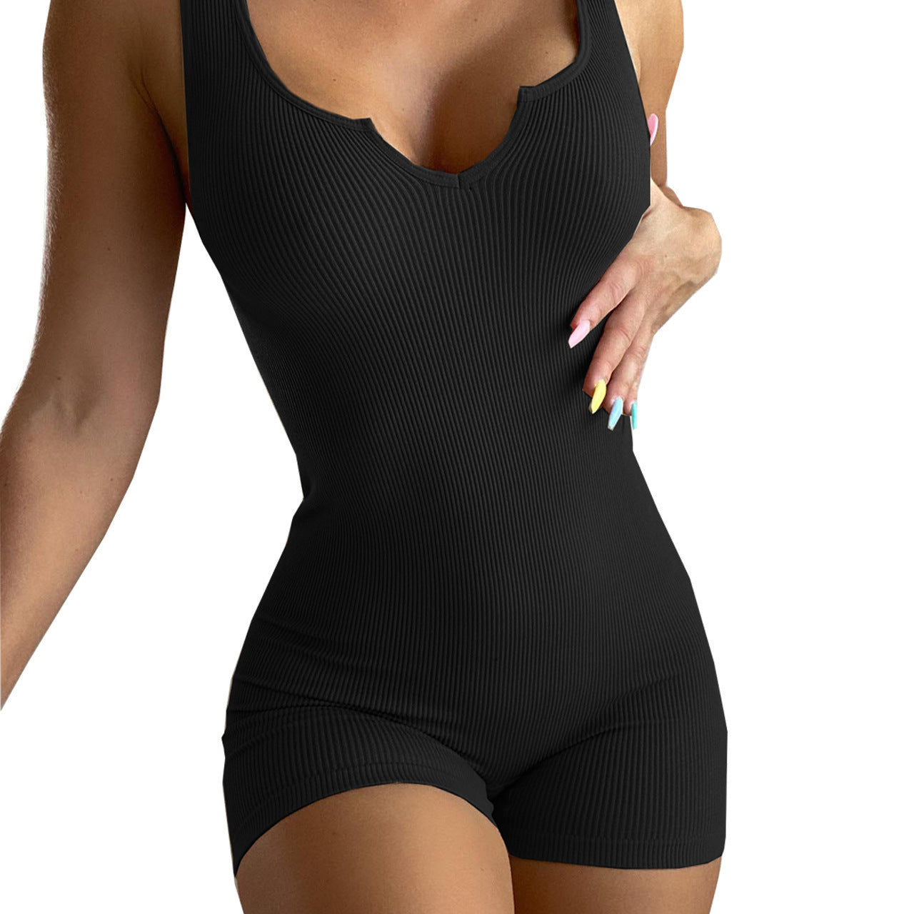 Dame figursyet Rib-Bodysuit med V-hals Stilla