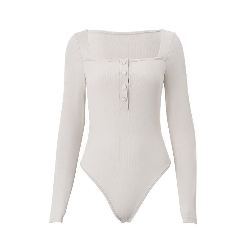 Dame langærmet bodysuit med kvadratisk udskæring og moderne knapdetaljer Stilla