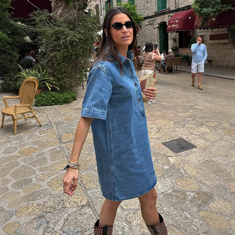 Dame Denim-Skjortekjole Stilla