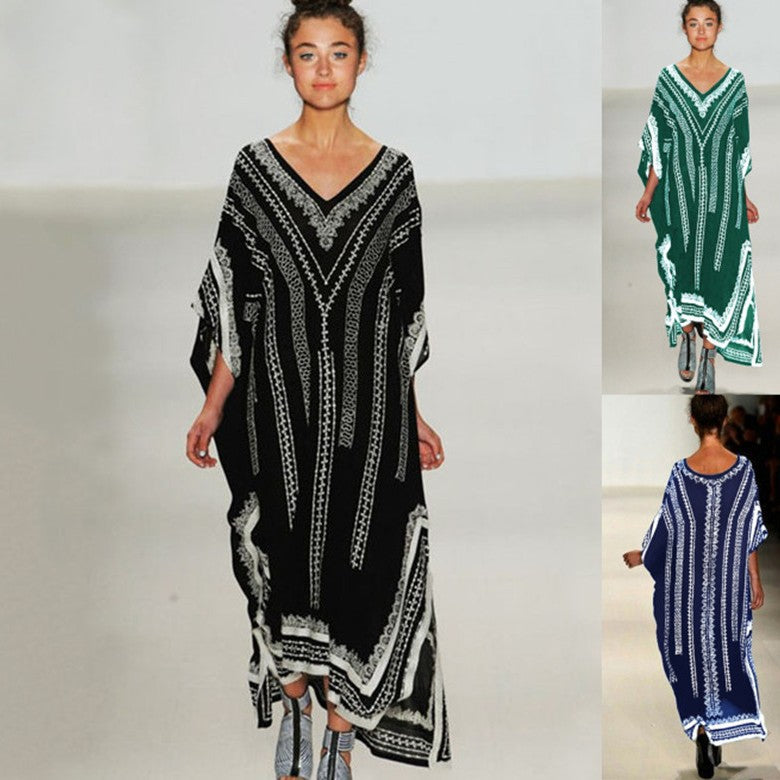 Dame elegant kaftan med kunstnerisk grafikdesign Stilla