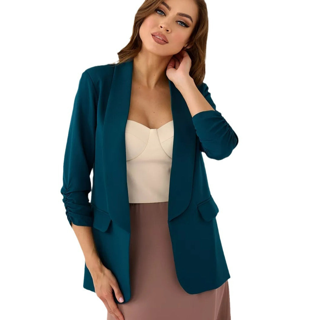 Dame elegant blazer med raffinerede ruffles detaljer og smal snit Stilla