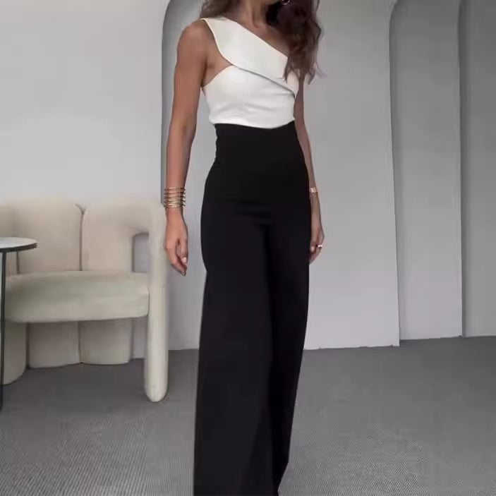 Dame Elegant Jumpsuit med asymmetrisk udskæring og bredt ben Stilla