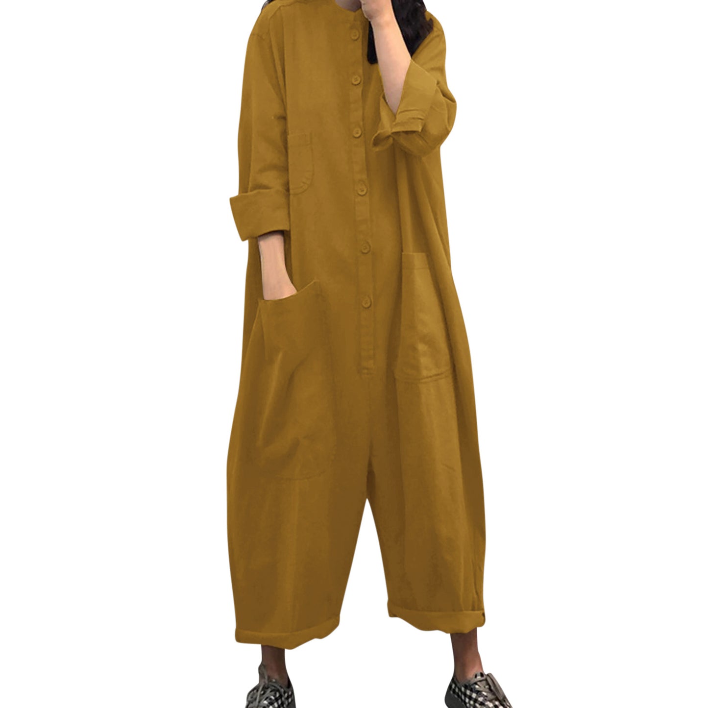 Dame Casual Jumpsuit med overdimensionerede lommer og knaplukning Stilla