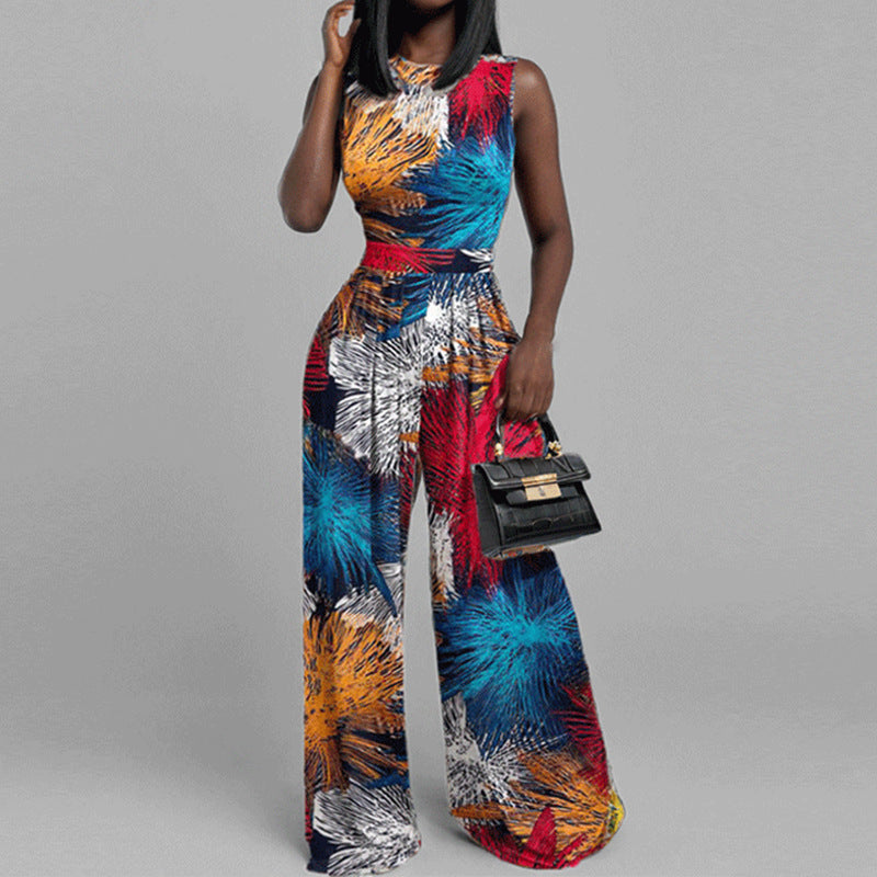 Dame elegant jumpsuit med bred ben og lukkede skuldre Stilla
