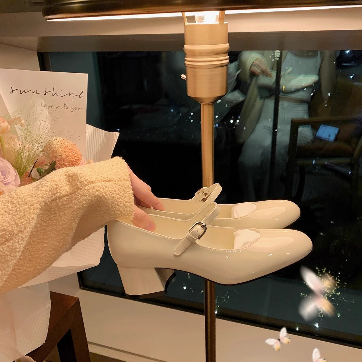 Dame Elegant Chunky Heel Mary Jane Pumps med Dekorativ Rem Stilla