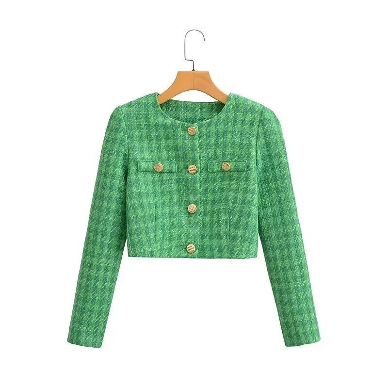 Dame elegant hæklede blazerjakke med gyldne knapdetaljer Stilla