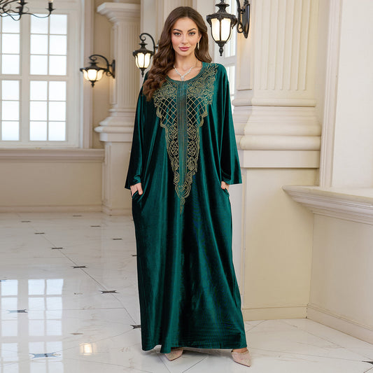 Dame elegant Kaftan med kunstnerisk broderi og bred pasform Stilla