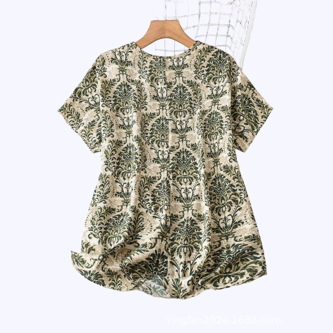 Dame Elegant Blomster Mønster Tunika Top Stilla