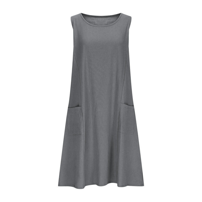 Dame A-linje uden ærmer fritidskjole med lommer Stilla