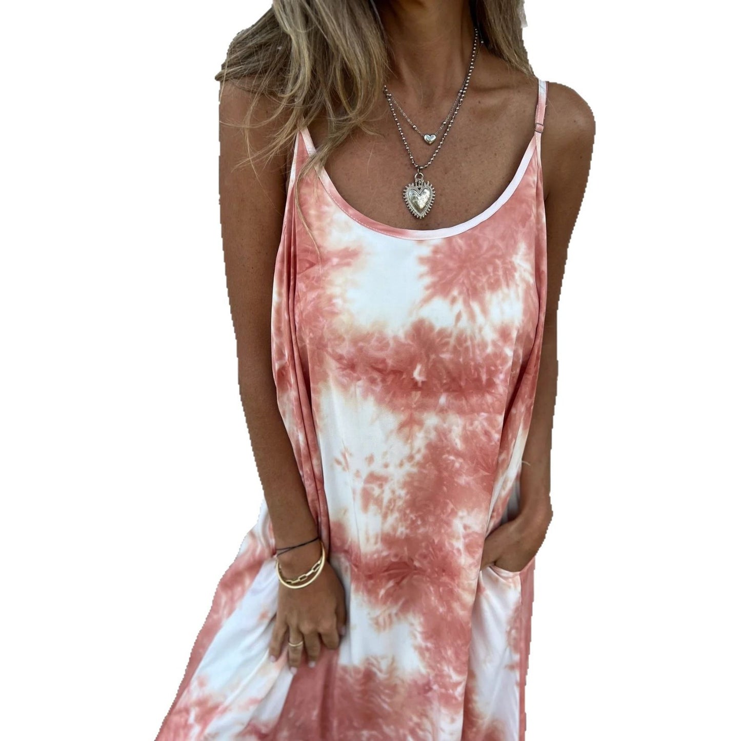 Dame afslappet sommerkjole i A-linje snit med justerbare stropper Stilla