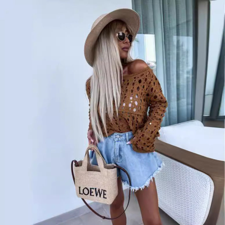 Dame elegant hækleoverdel med vidde ærmer Stilla