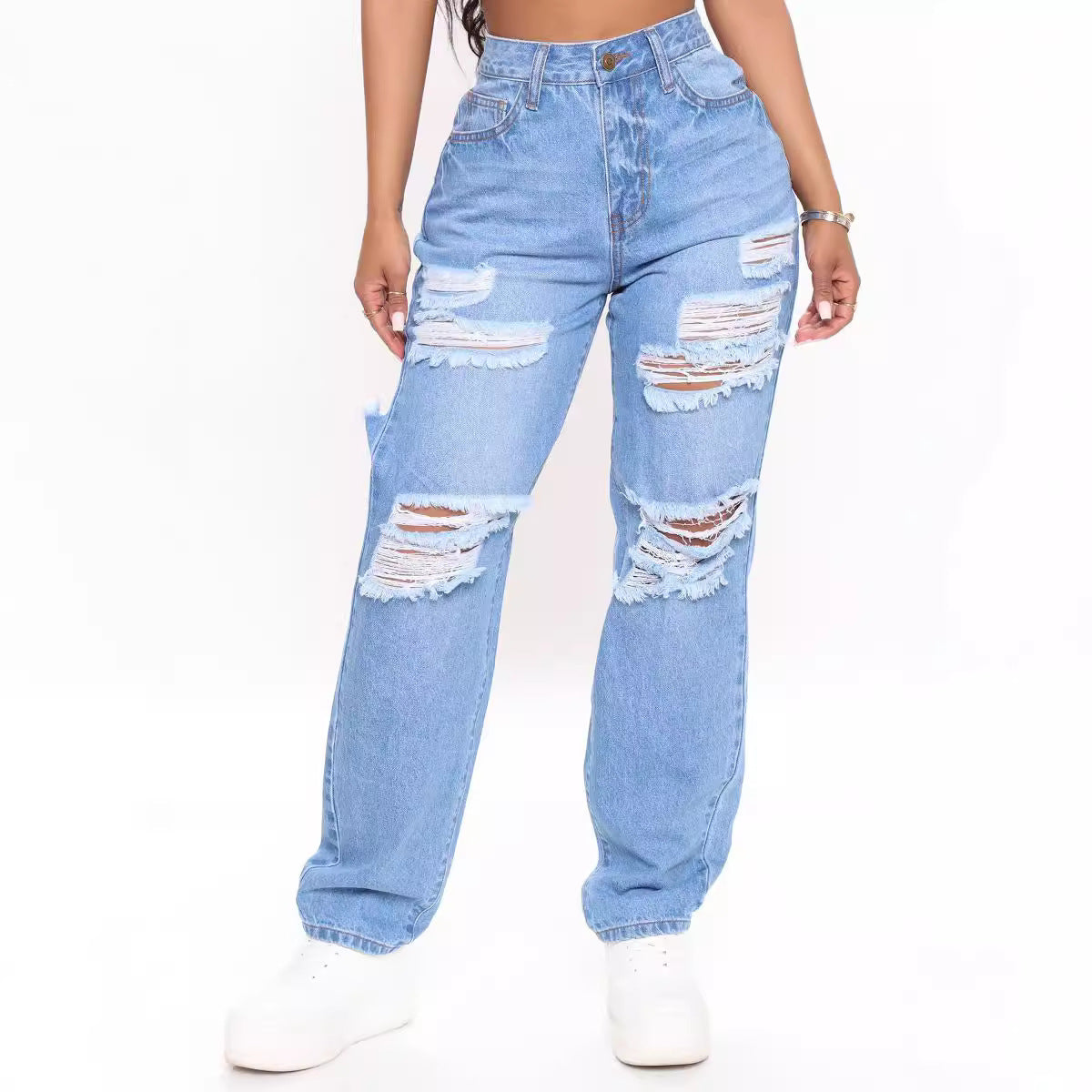 Dame Destroyed Wide Leg Jeans i Vintage-Stil Stilla