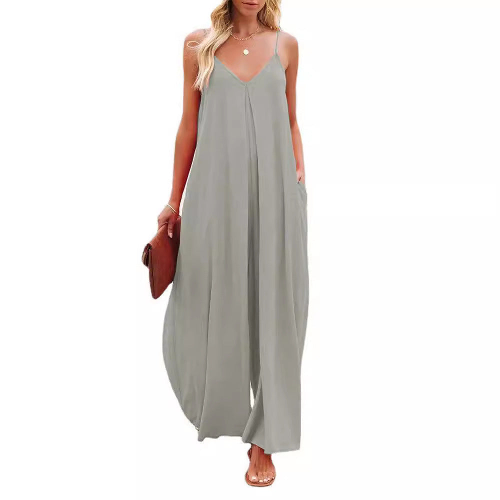 Dame bredskåret jumpsuit med spaghetti stropper Stilla
