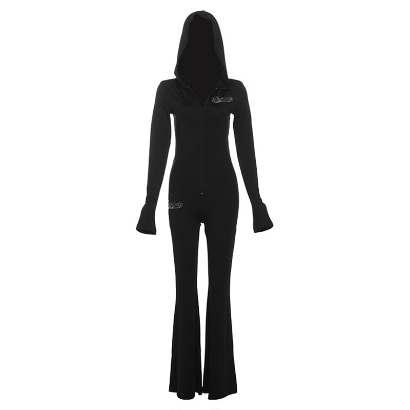 Dame jumpsuit i sporty look med hætte og vidde ben Stilla