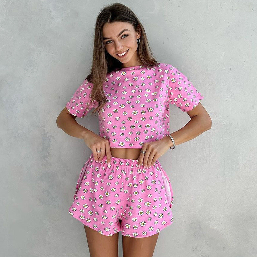 Dame afslappet lounge-sæt med blomster mønster og cropped top Stilla