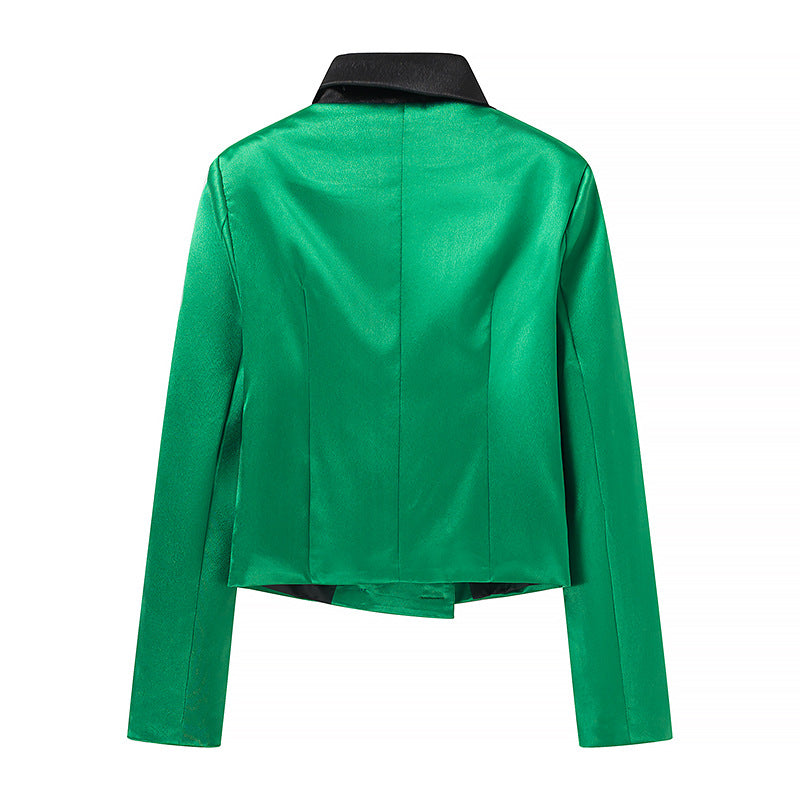 Dame elegant dobbeltknap blazerjakke med skinnende finish Stilla