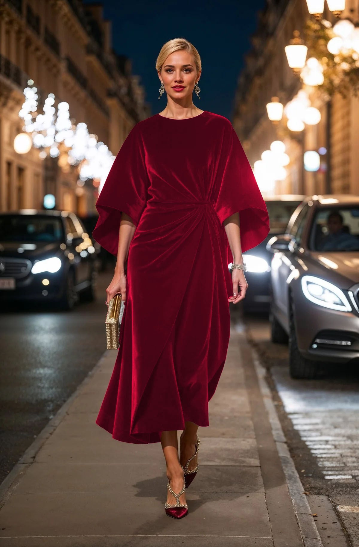 Dame elegant aften kjole med drapering og generøs skæring Stilla