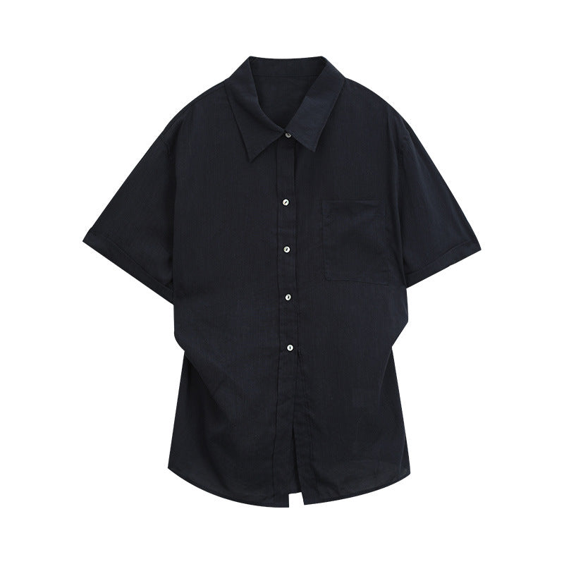 Dame afslappet kortærmet skjorte med oversized snit og brystlomme Stilla