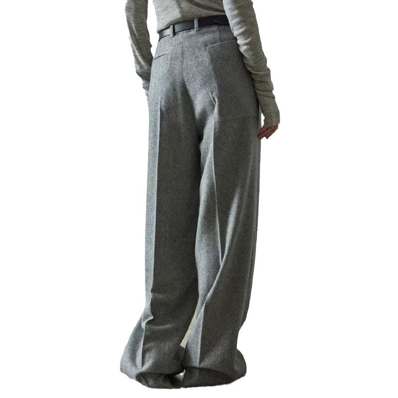 Dame elegant bred uldbukser med høj talje og mode bindebælte Stilla