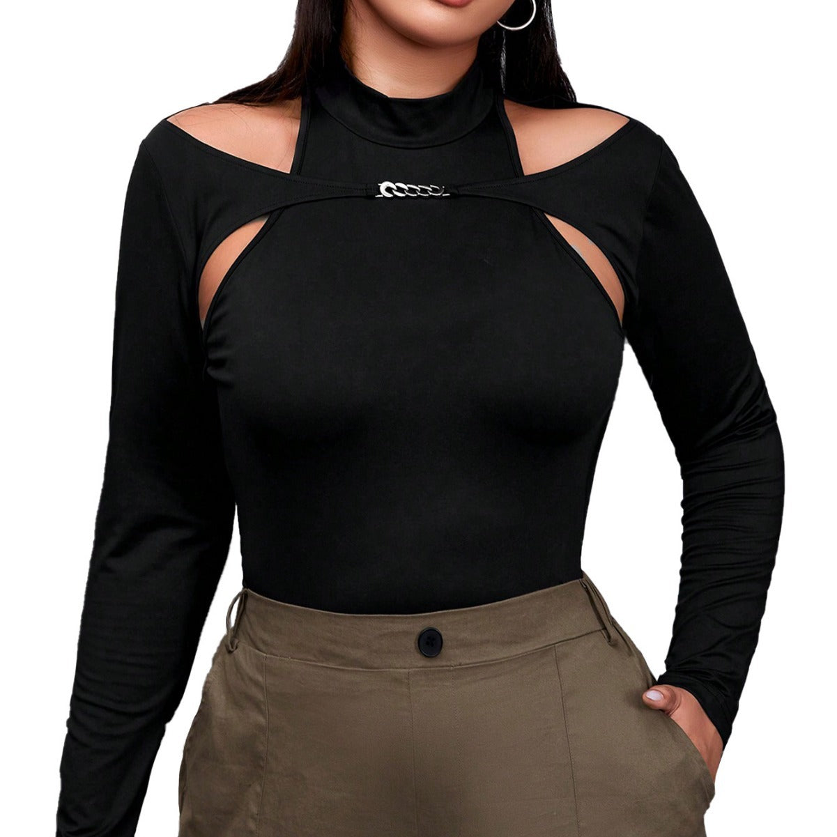 Dame Cut-Out Body med høj krave og raffinerede detaljer Stilla