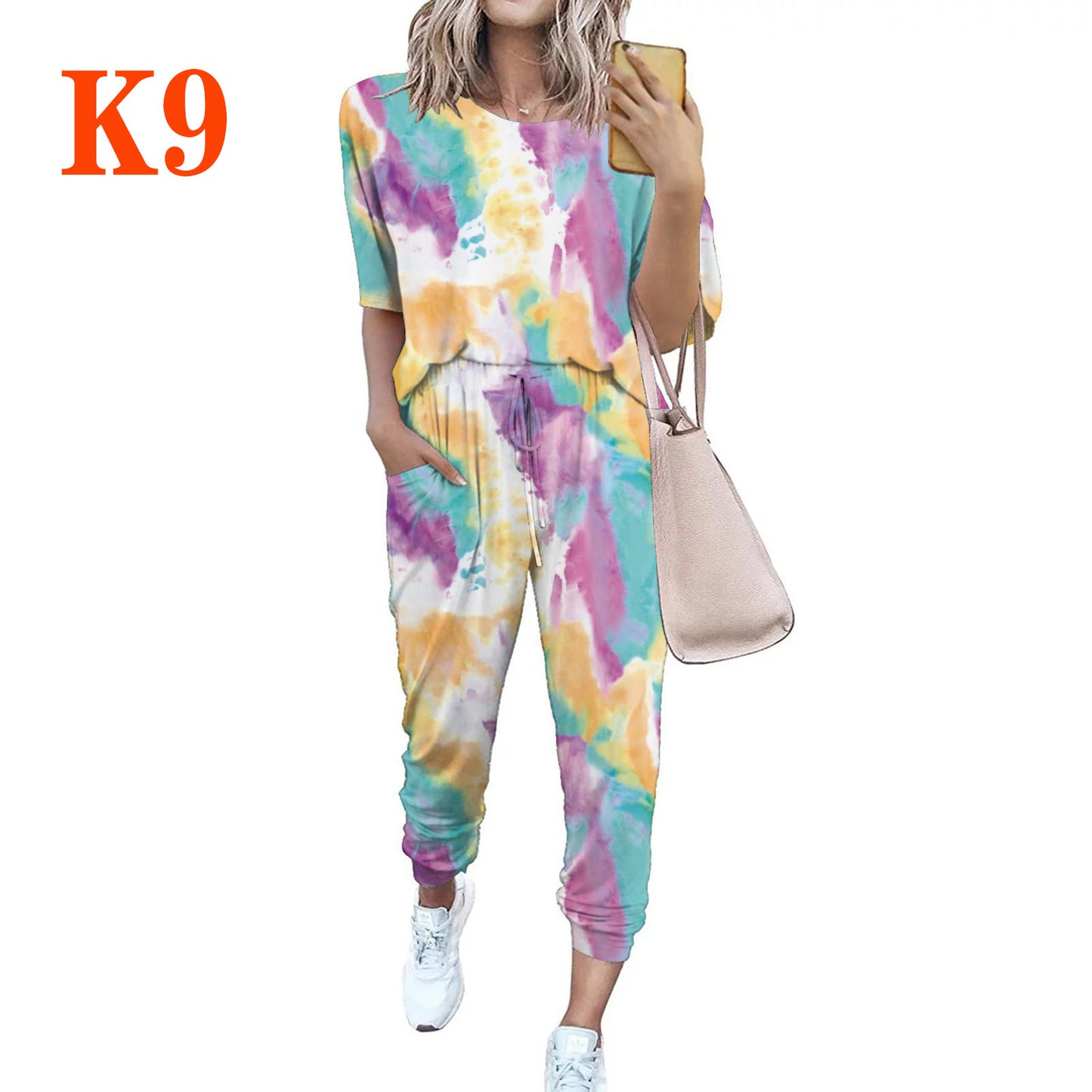 Dame afslappet jumpsuit med blomsterprint og elastisk bånd Stilla
