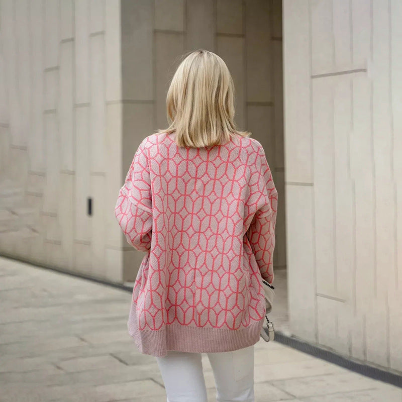 Dame designermantel med geometrisk mønster Stilla