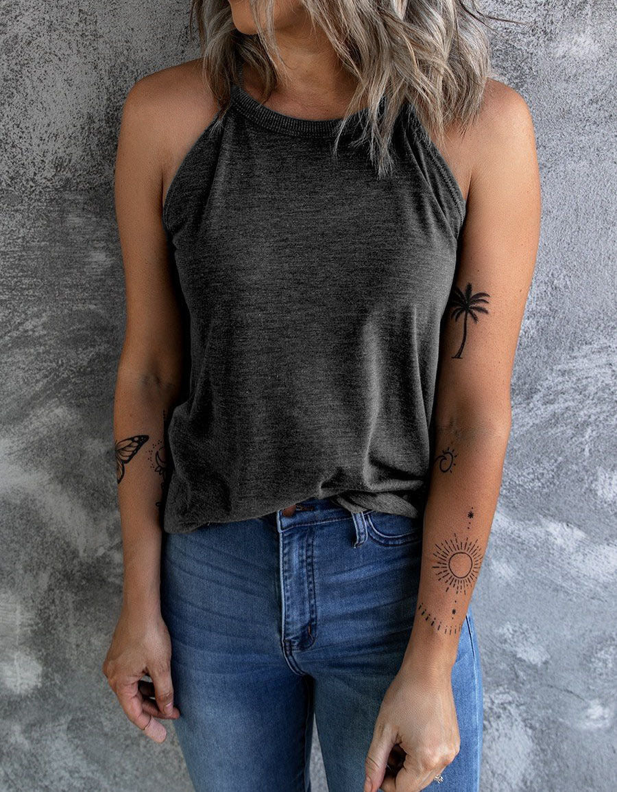 Dame afslappet bomulds-top med høj krave og løs pasform Stilla