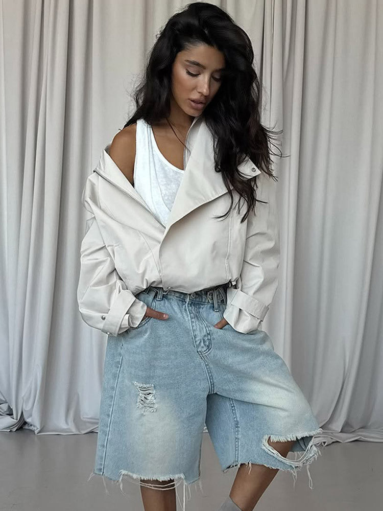 Dame afslappet oversized jakke med stilfuld revers Stilla