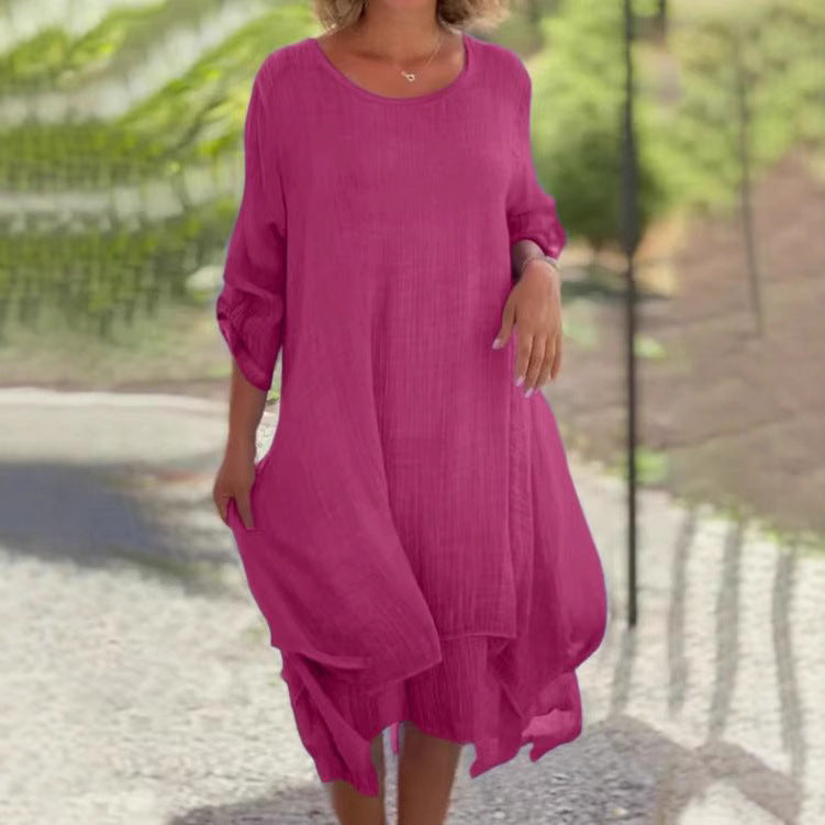 Dame afslappet sommerkjole med asymmetrisk kant og luftige ærmer Stilla