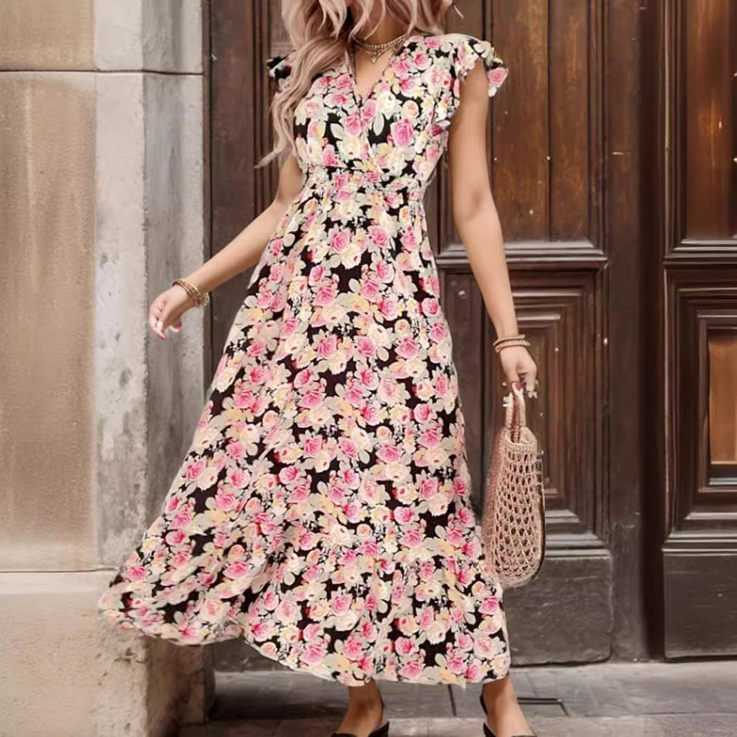 Dame Elegant Floral Højt Splitt Maxi Kjole Stilla