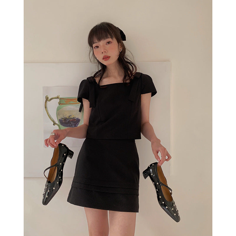 Dame elegant A-linie kjole med firkantet halsudskæring og dekorative sløjfer Stilla