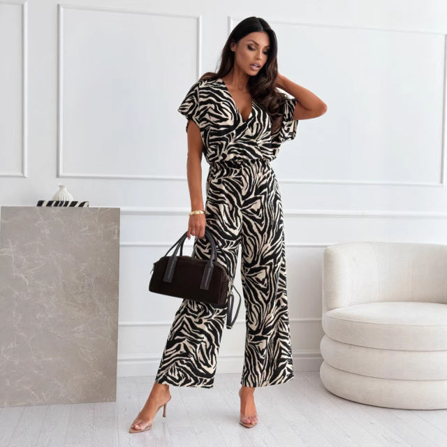 Dame jumpsuit med moderigtigt leopardmønster og taljebælte Stilla