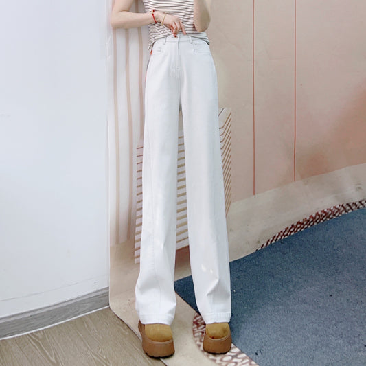 Dame Elegant Højskåret brede Jeansbukser med glat snit og praktiske lommer Stilla