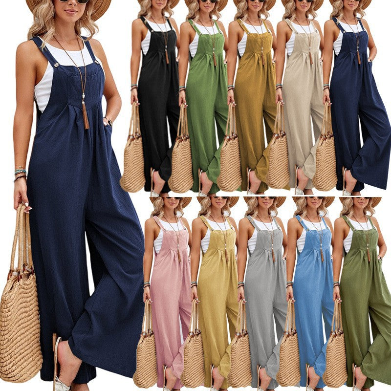 Dame casual jumpsuit med brede ben og justerbare stropper Stilla