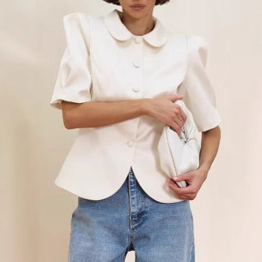 Dame elegant blazer med voluminøse ærmer og rund krave Stilla