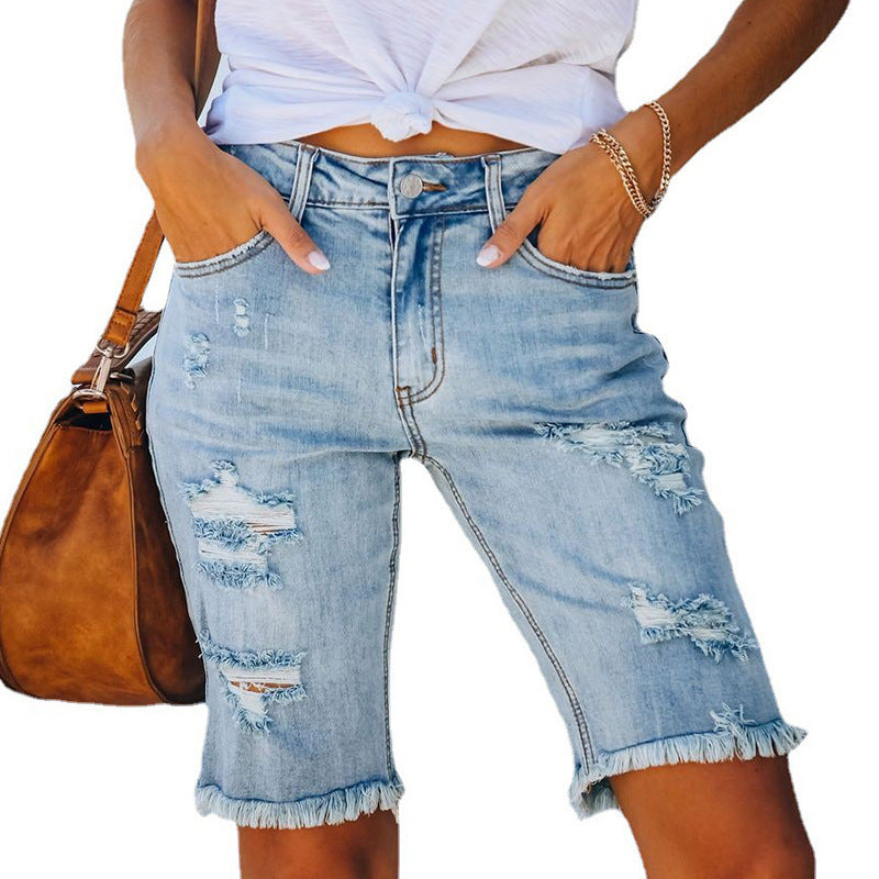 Dame afslappede denim shorts med raffinerede destroyed-detaljer Stilla