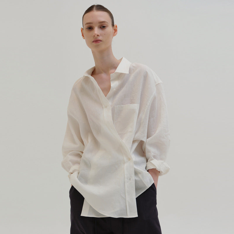 Dame afslappet linned skjorte med lommer Stilla