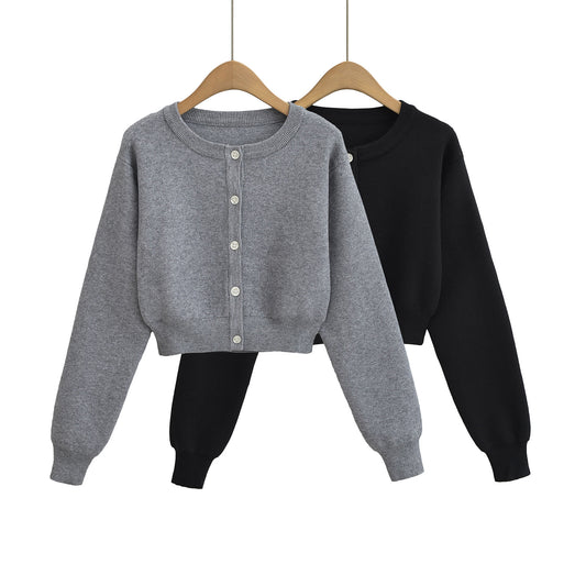 Dame afslappet kortærmet strik bolero med knapstolpe Stilla