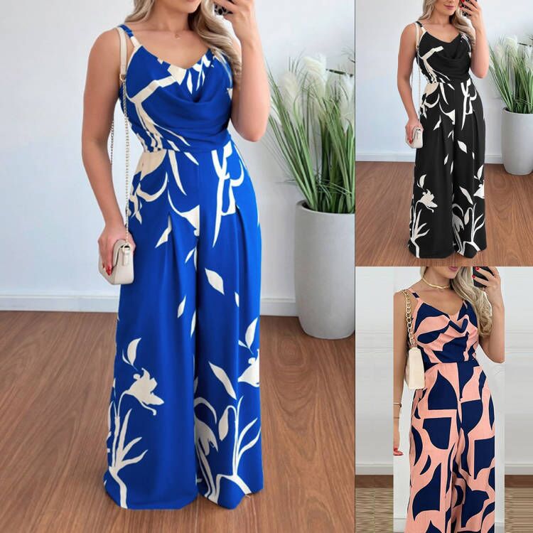 Dame Elegant skåret Jumpsuit med draperingsdetaljer og blomsterprint Stilla