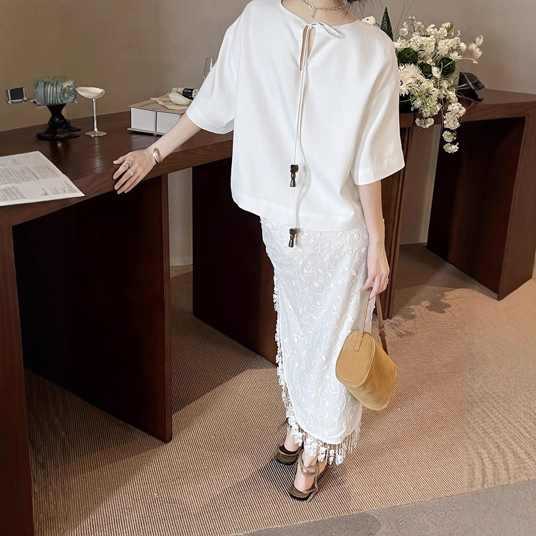 Dame afslappet oversized bluse med variable knude detaljer Stilla