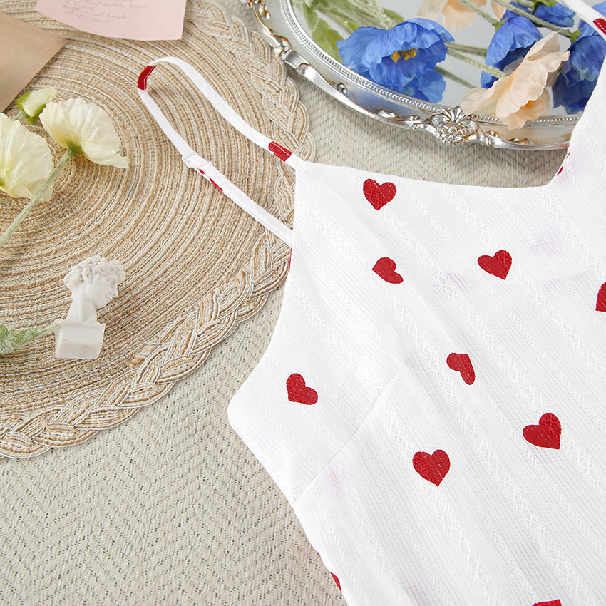 Dame Cropped Top og Shorts Sæt med Hjerte Motiver og Rynke Detaljer Stilla