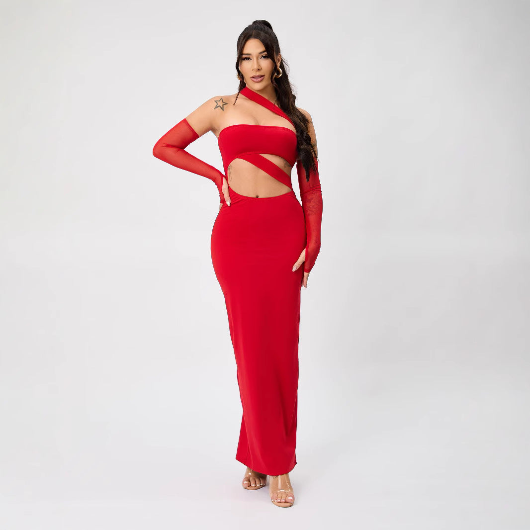 Dame Cut-Out Maxikjole med lange ærmer og vikledetaljer Stilla