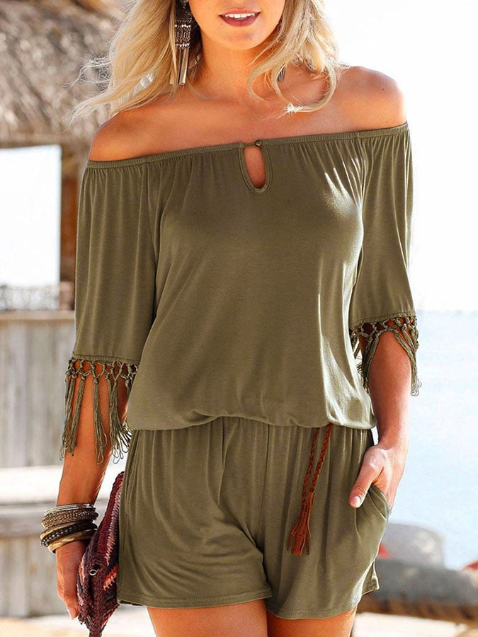Dame bohemeinspireret frynse-jumpsuit Stilla