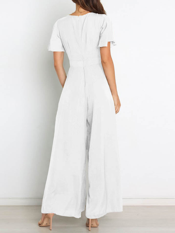 Stilla | Kortærmet Bred Ben Afslappet V-hals Jumpsuit